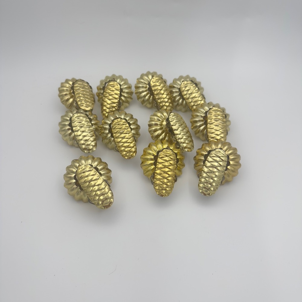 Vintage Gold Metal Clip On Christmas Tree Candle Holders Set of 10 Pinecone Clip
